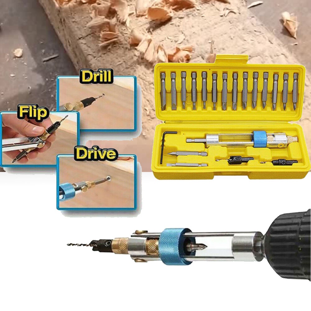 20pc Drill Flip Drive 3 in 1 HSS Countersink Drill Bit Driver Swivel Head Quick-Change Tool Set