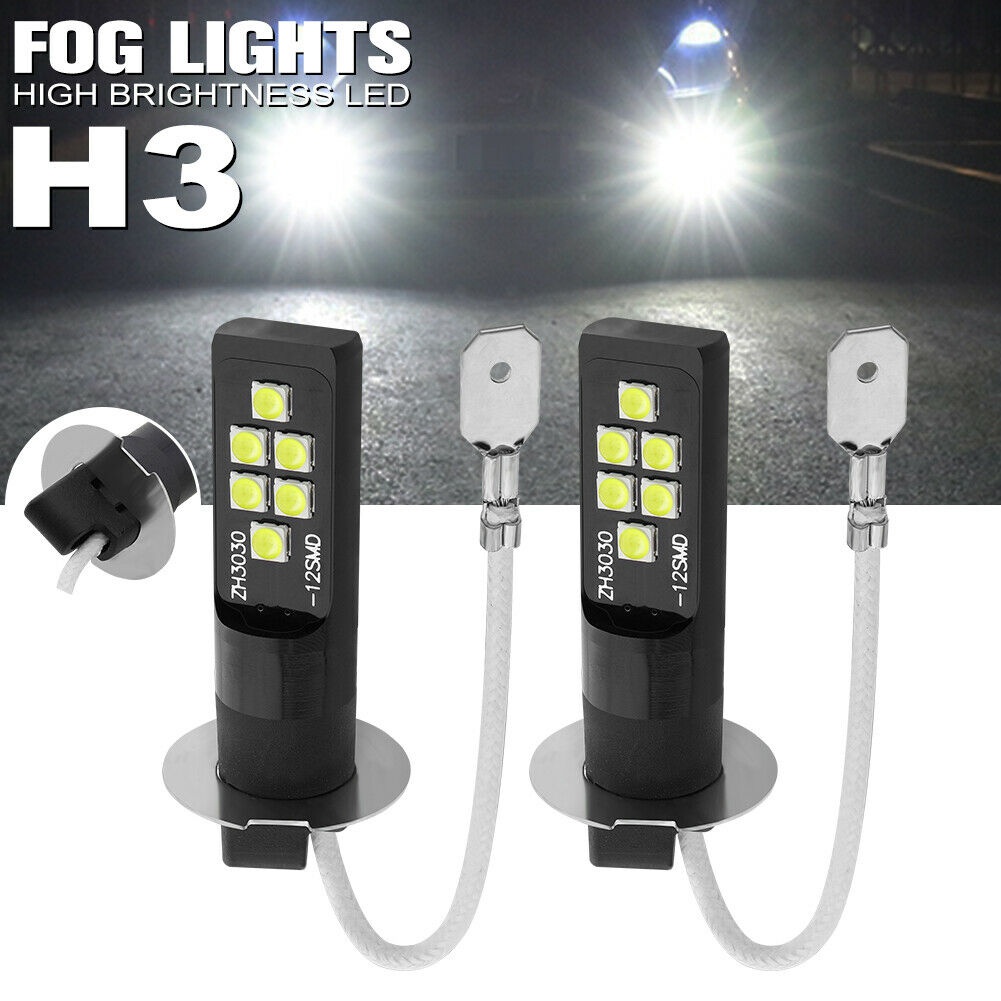 2pcs/pair H3 LED Bulb 3030 SMD 6000K White Car Fog Light High Bright DRL Driving Lamp