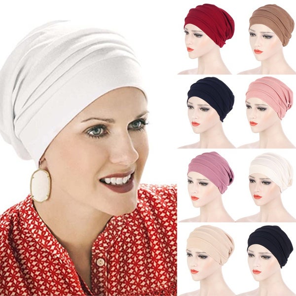 9 Colors Muslim Women Elastic Turban Beanie Soft Cotton Hijab Hat Cap Turban Headscarf Wrap Head