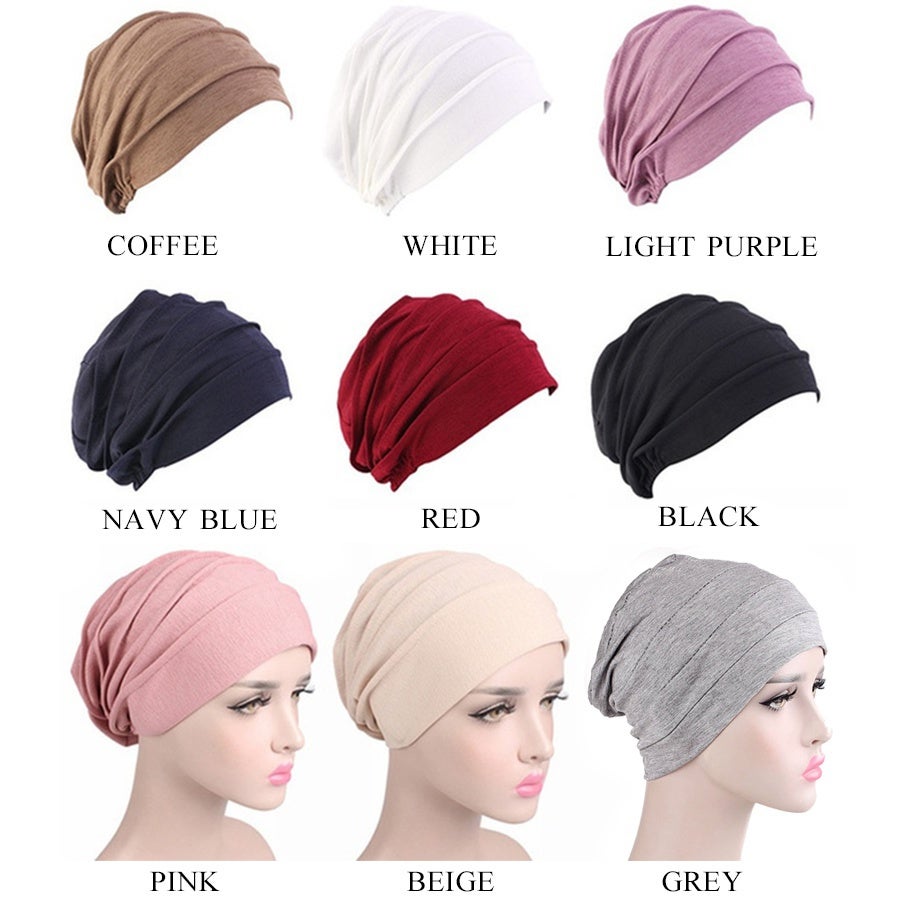 9 Colors Muslim Women Elastic Turban Beanie Soft Cotton Hijab Hat Cap Turban Headscarf Wrap Head