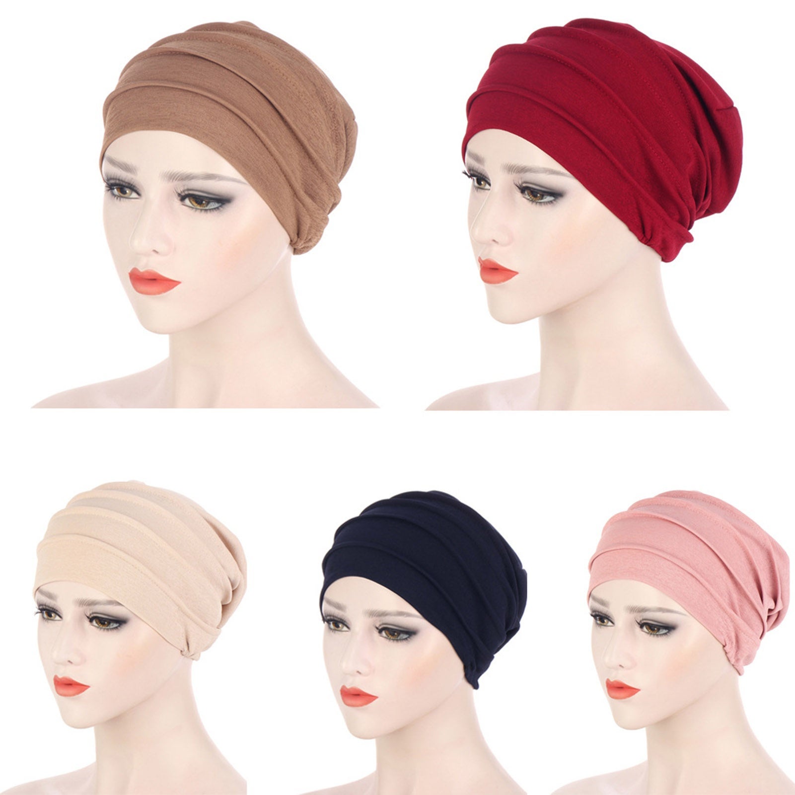 9 Colors Muslim Women Elastic Turban Beanie Soft Cotton Hijab Hat Cap Turban Headscarf Wrap Head