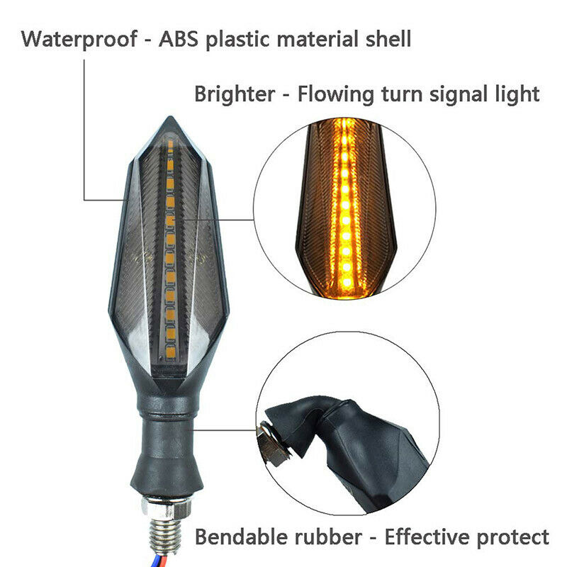 Motorcycle LED Turn Signals Lamp Amber Brake Lights Two Side Sequential Flowing