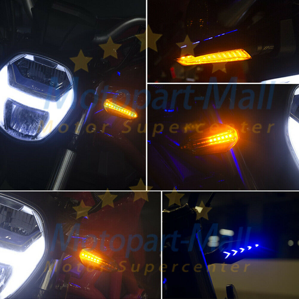 Motorcycle LED Turn Signals Lamp Amber Brake Lights Two Side Sequential Flowing