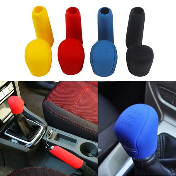 2Pcs Universal Manual Car Hand Brake Case Silicone Gear Head Shift Knob Cover Gear Shift Collars
