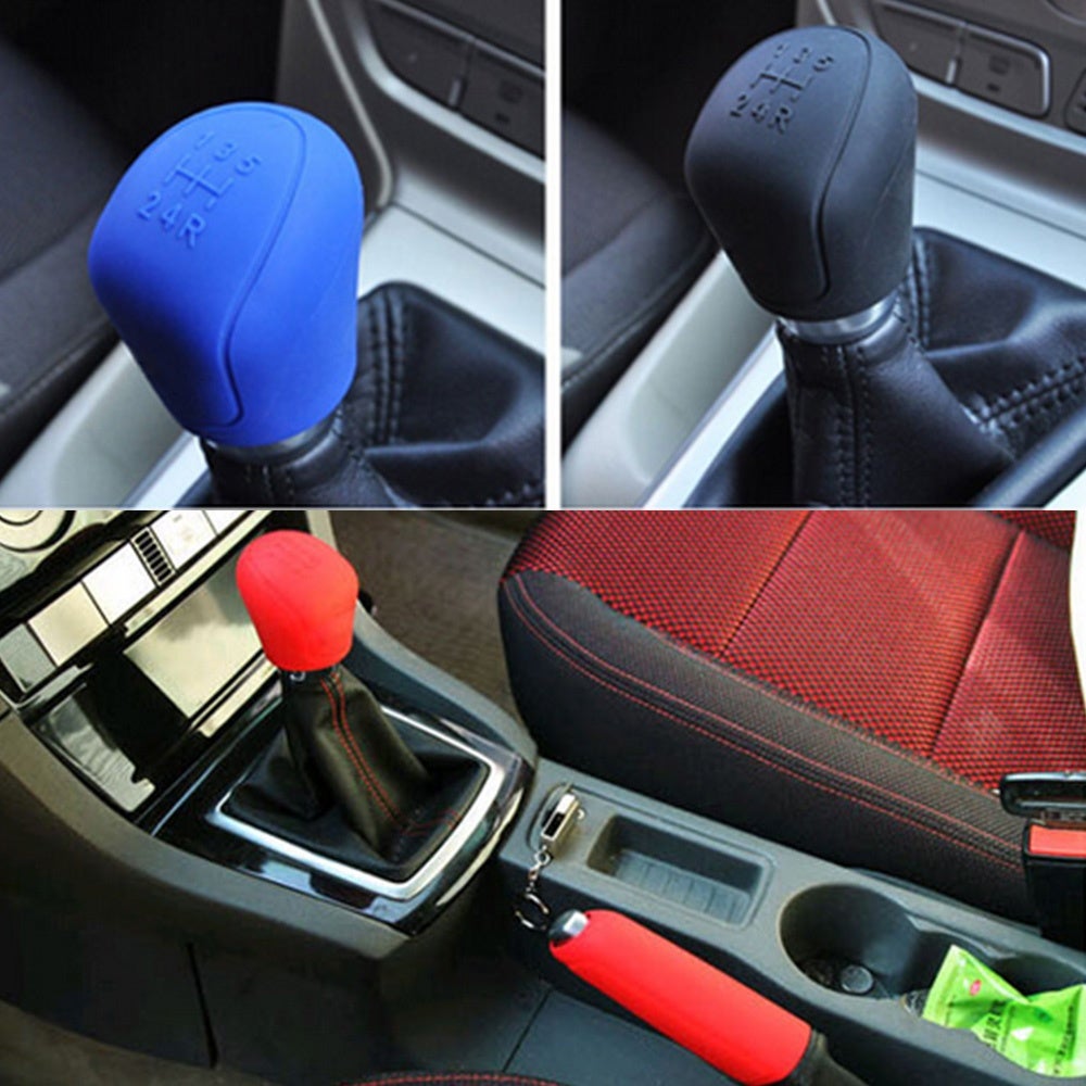 2Pcs Universal Manual Car Hand Brake Case Silicone Gear Head Shift Knob Cover Gear Shift Collars
