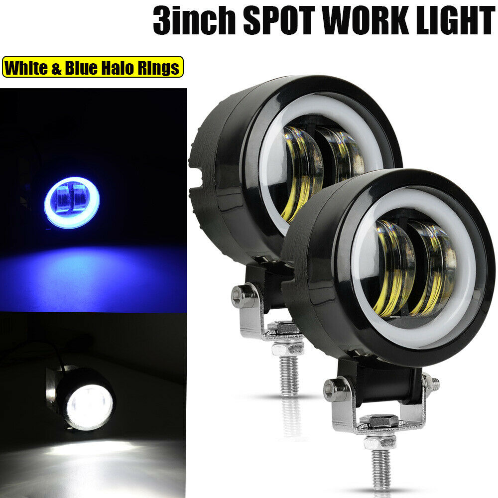 3'' LED Round Halo Light Bar Spot Work Pods Driving Fog Lamp Offroad ATV SUV 4WD