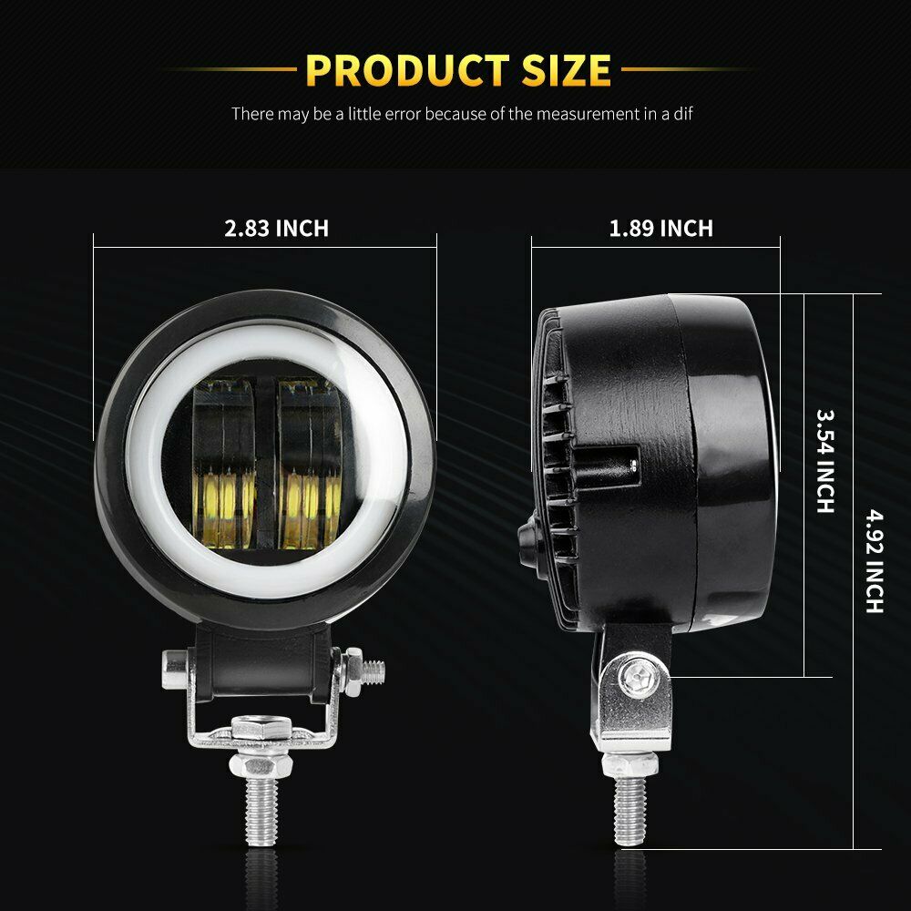 3'' LED Round Halo Light Bar Spot Work Pods Driving Fog Lamp Offroad ATV SUV 4WD