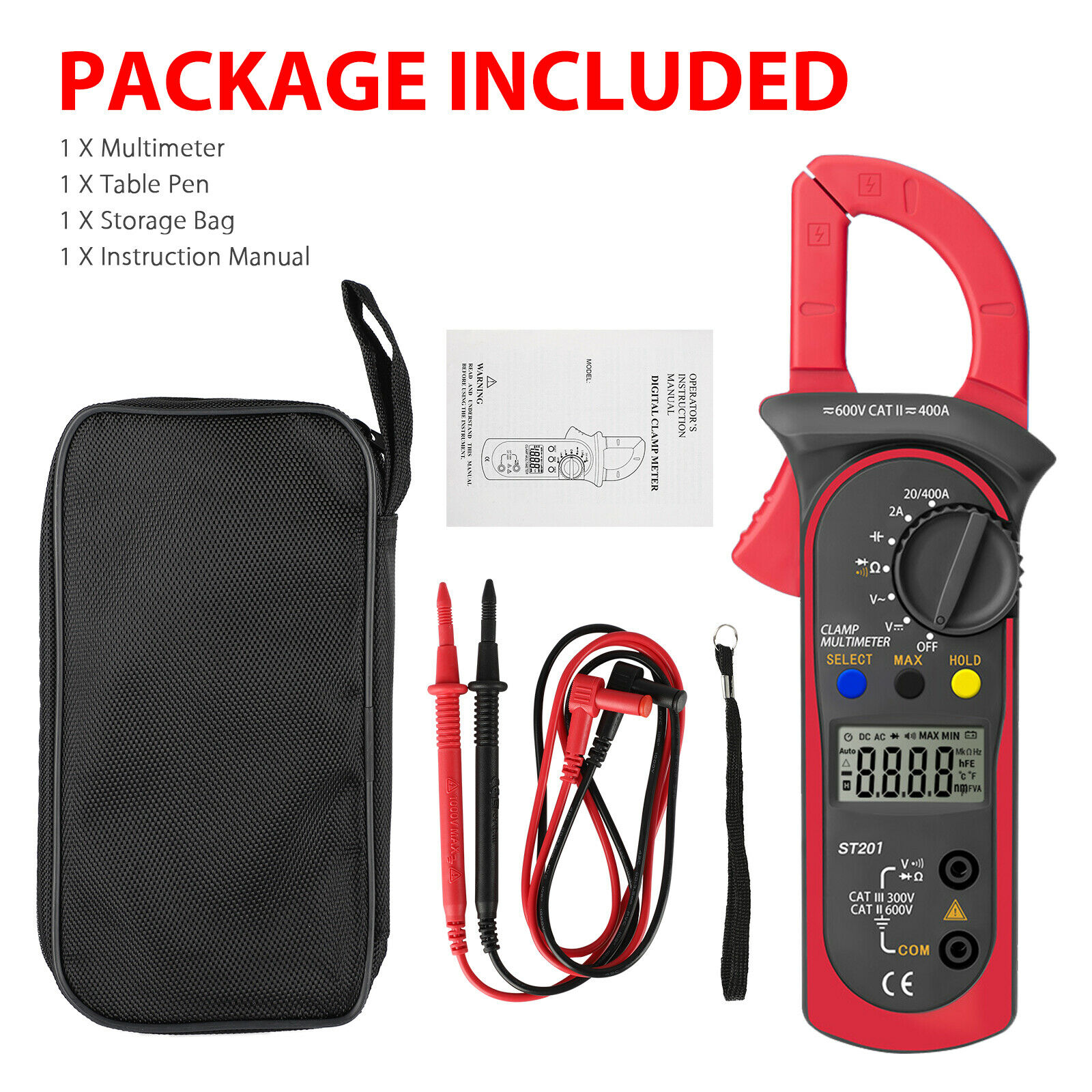 Digital multimeter tester AC DC volt ohm ampere clamp meter automatic range LCD handheld-