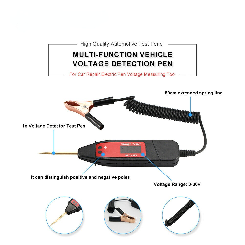 Automobile voltage detector test pen digital display circuit tester clip DC 3-36v-