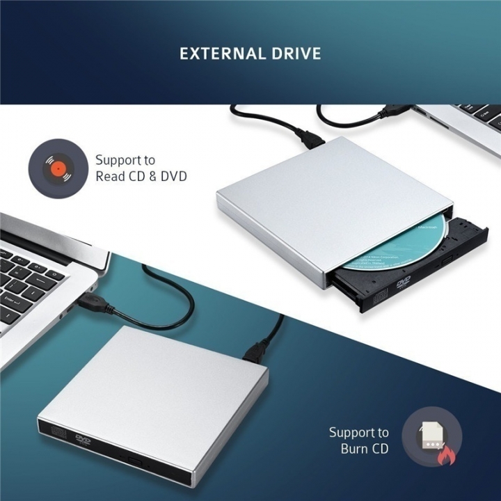 USB External CD-RW Burner DVD/CD Reader Player for Windows, Mac OS Laptop Computer