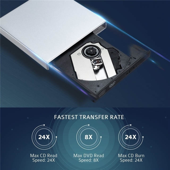 USB External CD-RW Burner DVD/CD Reader Player for Windows, Mac OS Laptop Computer