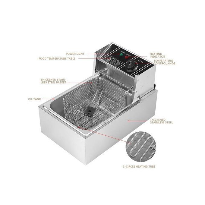 6L 2500W Commercial Stainless Steel Electric Deep Fryer With Basket 220V CN Plug