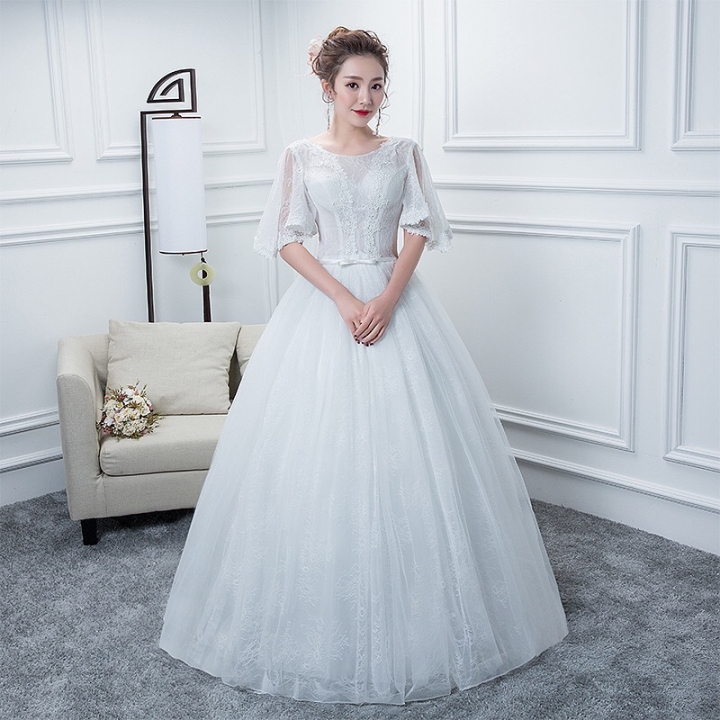 Fantasy Top Grade Le Round Collar Wedding Dress Belly Thin Arm Fantasy Top Grade Le Round Collar Wedding Dress Belly Thin Arm Covered Floor Length Gown