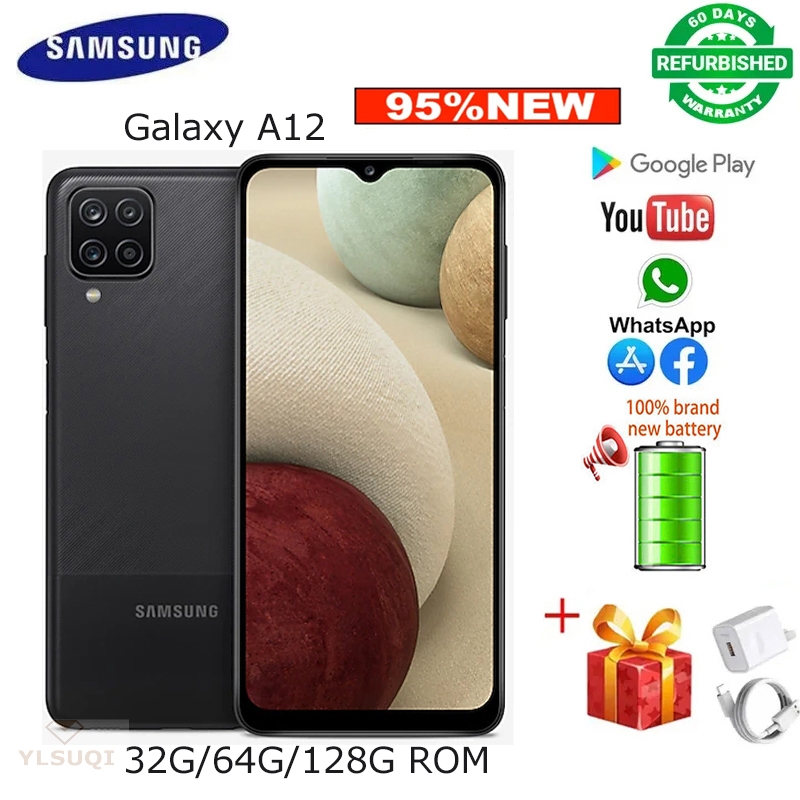 Refurbished Samsung A12 6.5 Inch  4G ram+128G/64G storage Clear cameras  Sided fingerprint  Strong battery  5000mAh It's all clean with US used Single SIM