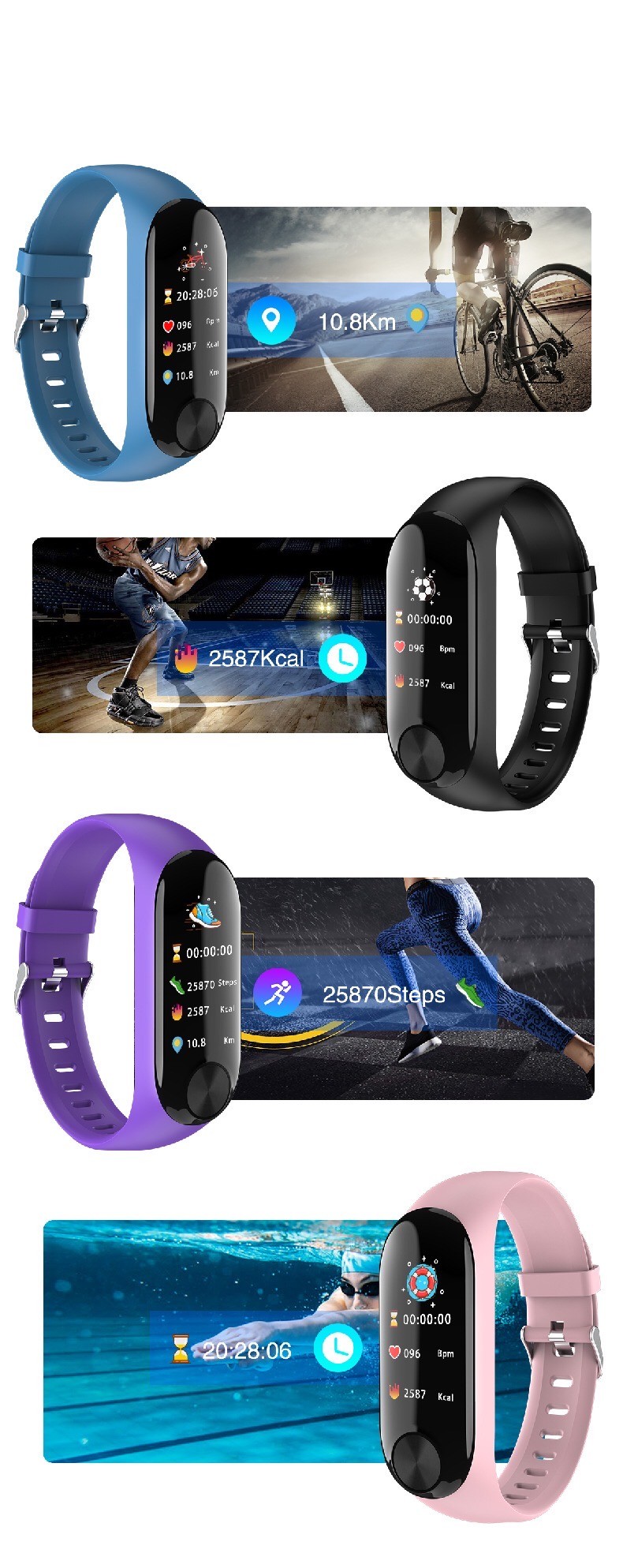 Color Screen Smart Bracelet Heart Rate Blood Pressure Blood Oxygen GPS Trail Sports Wristwatch