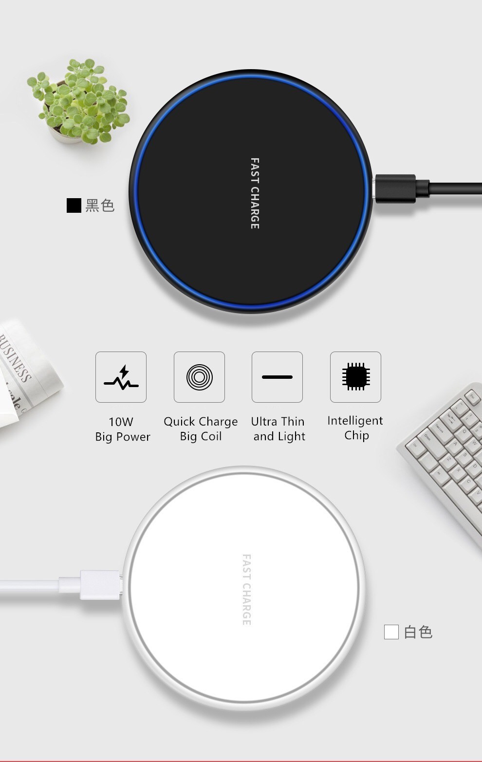 Quick Charger Transparent Border Wireless Charger for iPhone Huawei Xiaomi Samsung