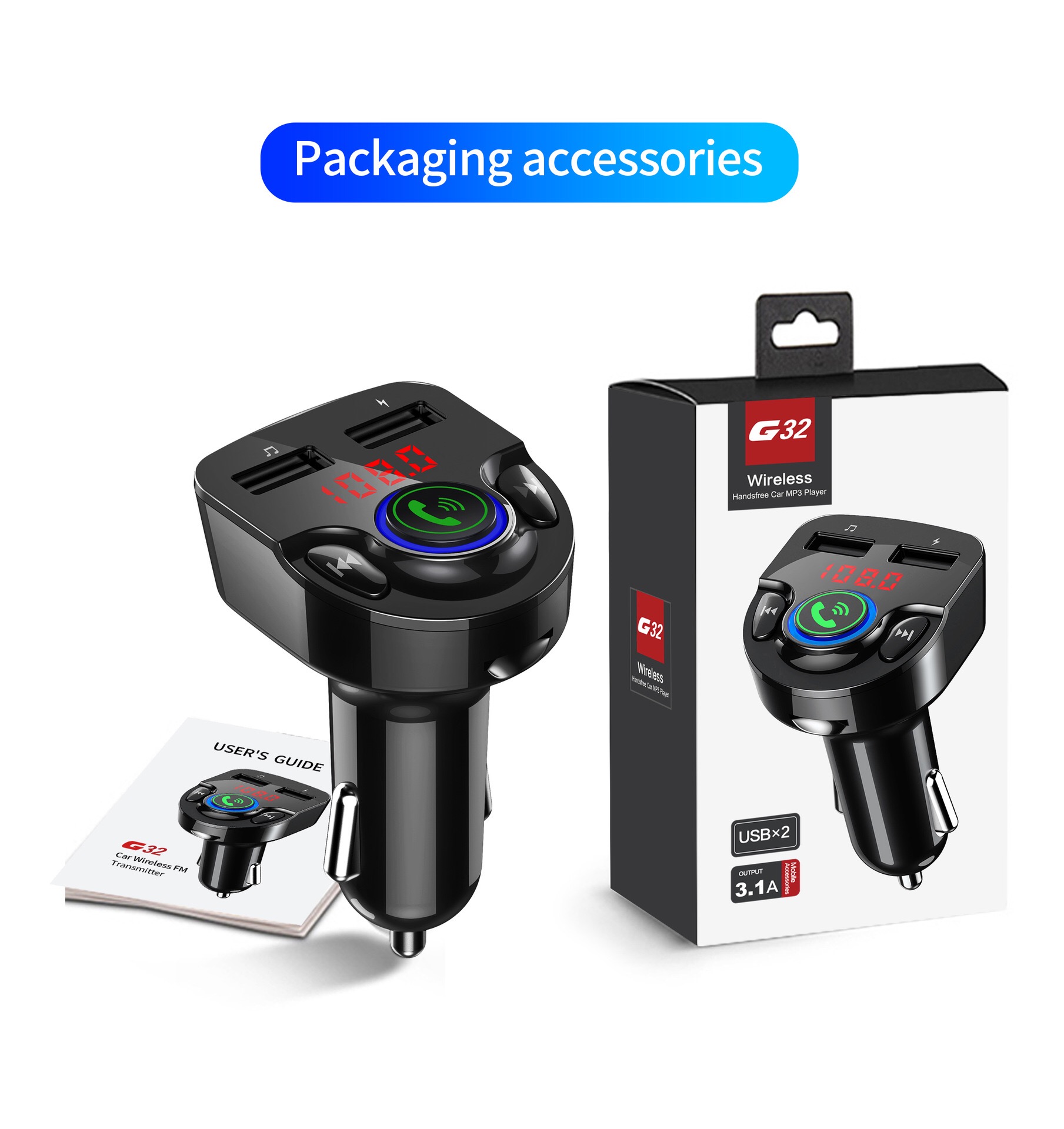 G32 Car Dual USB Bluetooth Charger Audio Frequency FM Transmitter Radio MP3 Player Fast Charger