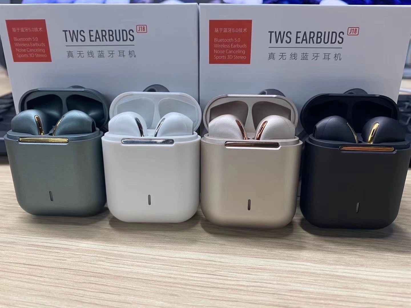 Noice cancelling big battery earphones hall switch inpods finger print operation airpods TWS J18