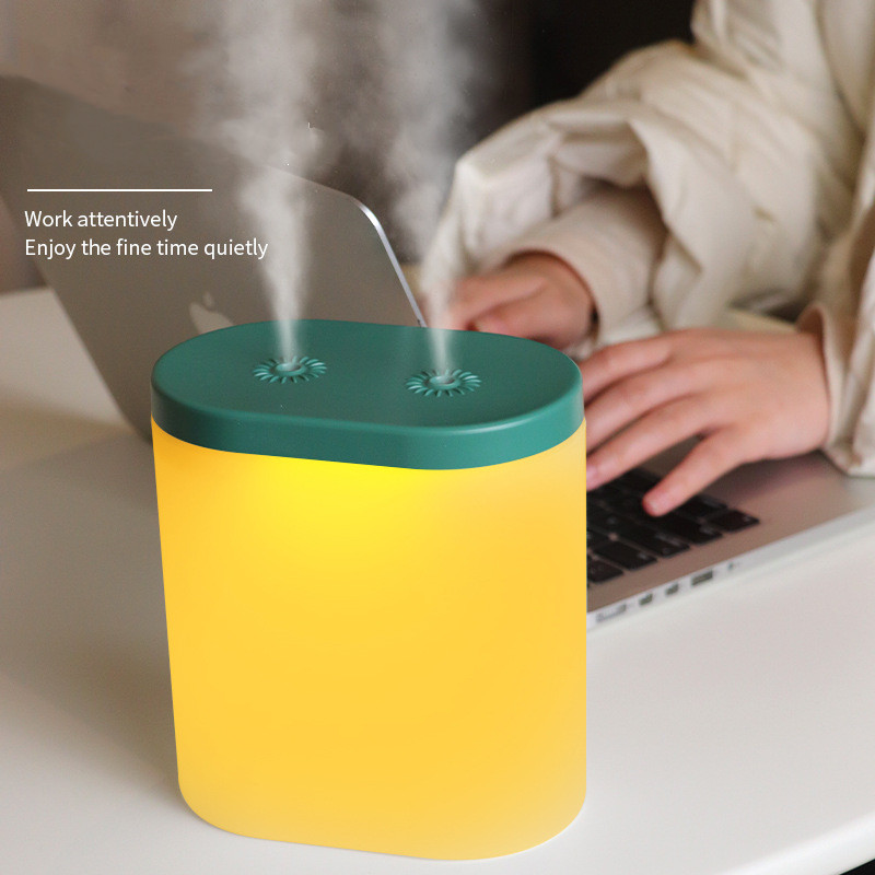 Office mist maker refresher 2L big capacity warm light dual diffuser usb mute home LED night light air humidifier