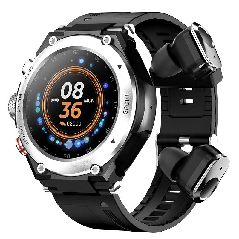 Waterproof TWS Sports Earbuds Smart Watch 2 in 1 Heart Rate Bluetooth Call MP3 Music Smart Bracelet