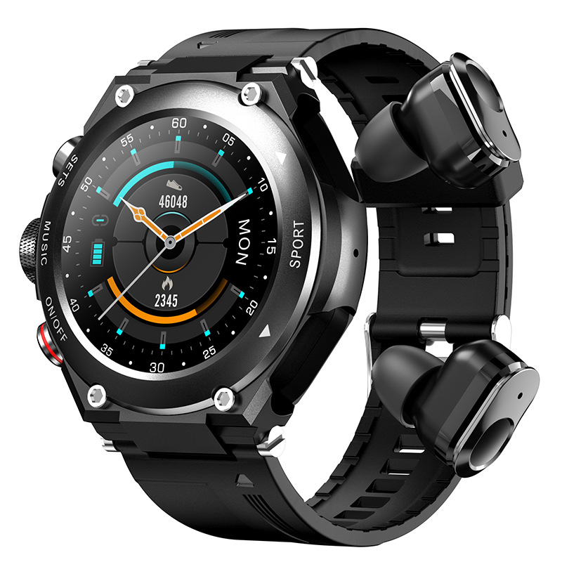 Waterproof TWS Sports Earbuds Smart Watch 2 in 1 Heart Rate Bluetooth Call MP3 Music Smart Bracelet