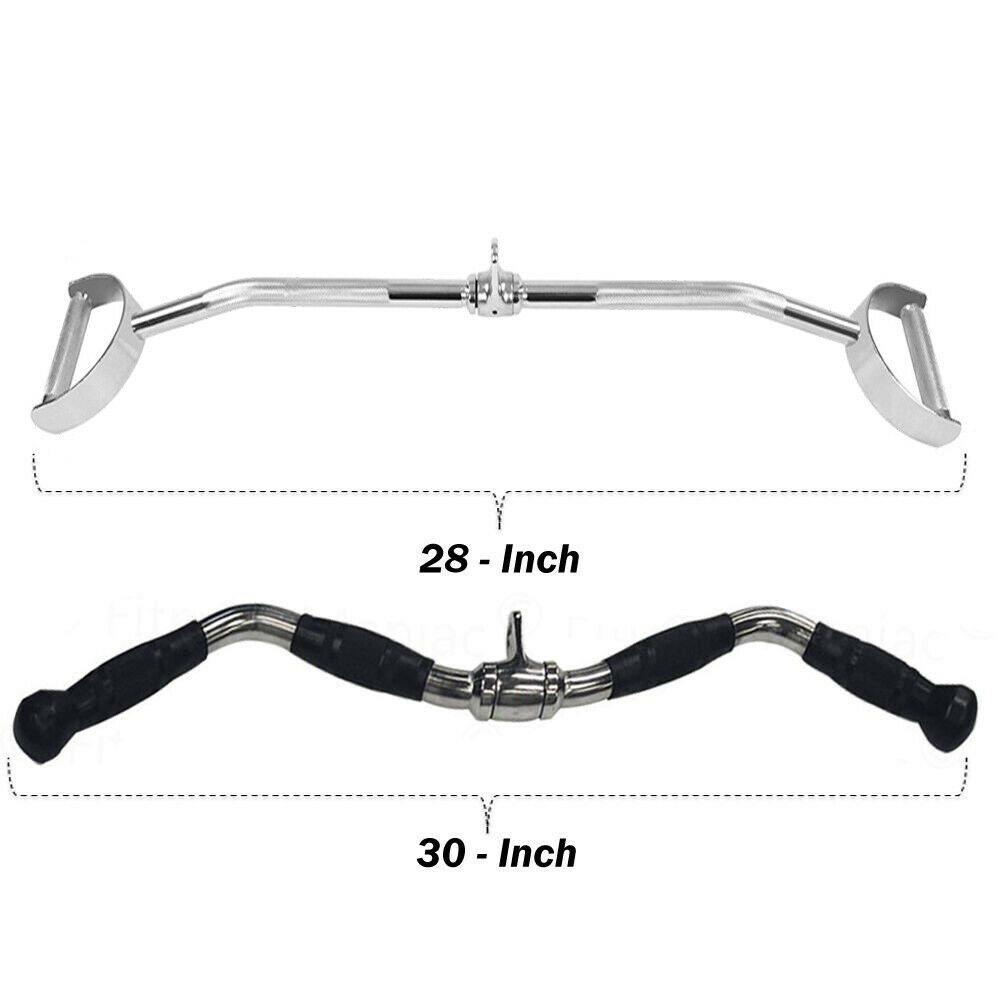 2PCs 30" Curl Bar 28" Lat Bar Rotating Revolving Cable Attachment Multi-Purpose