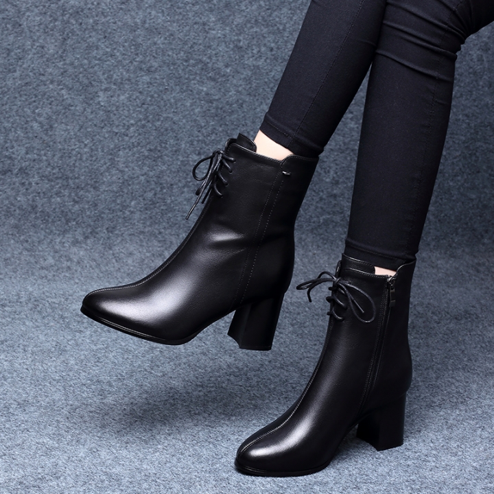 Vintage Women Boots Winter Lace Up Leather Ladies Short Boots 2018 ...