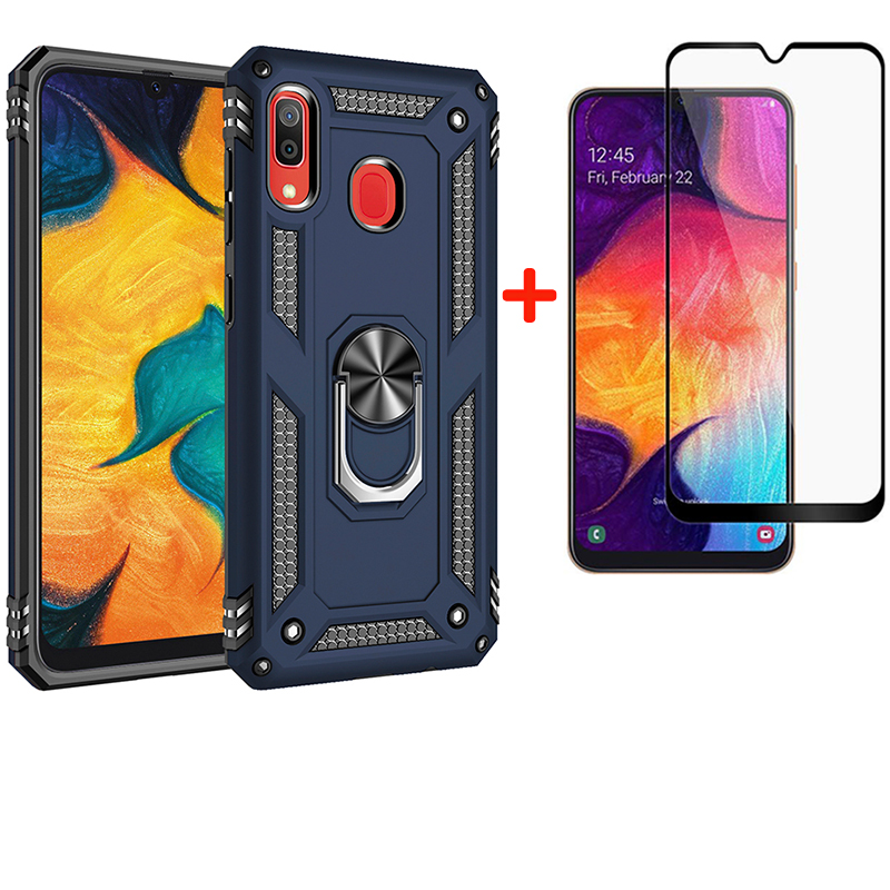 [1-Pack] Samsung Galaxy A30 Phone Case + [Full Cover Full Glue Tempered Glass] Screen Protector