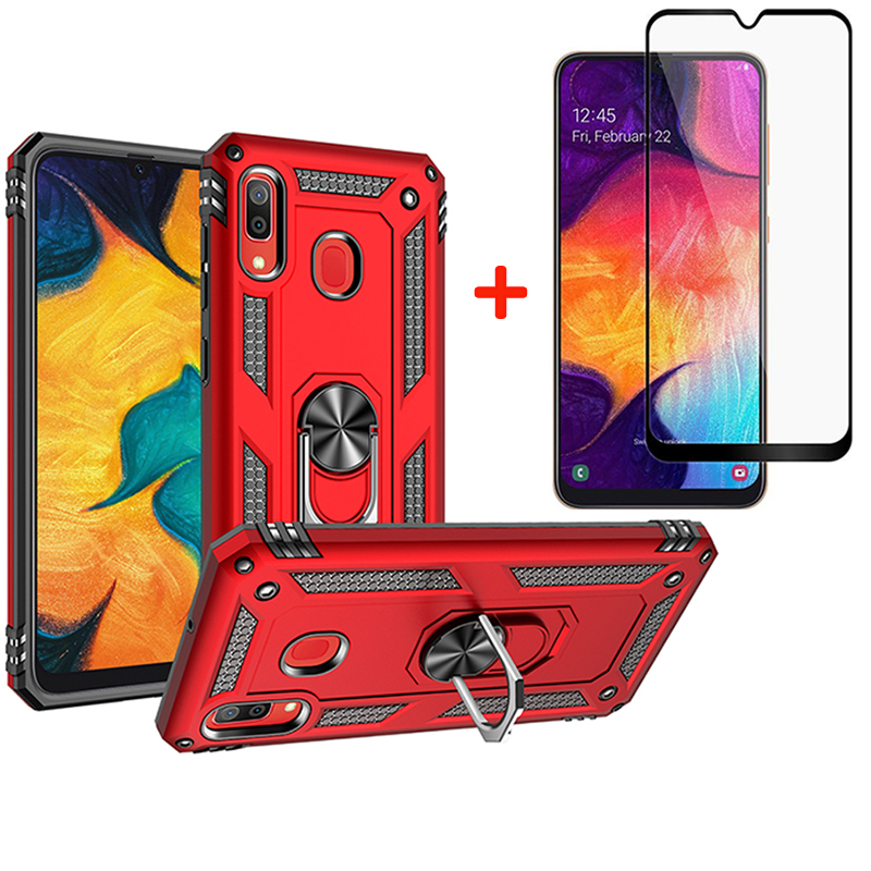 [1-Pack] Samsung Galaxy A30 Phone Case + [Full Cover Full Glue Tempered Glass] Screen Protector