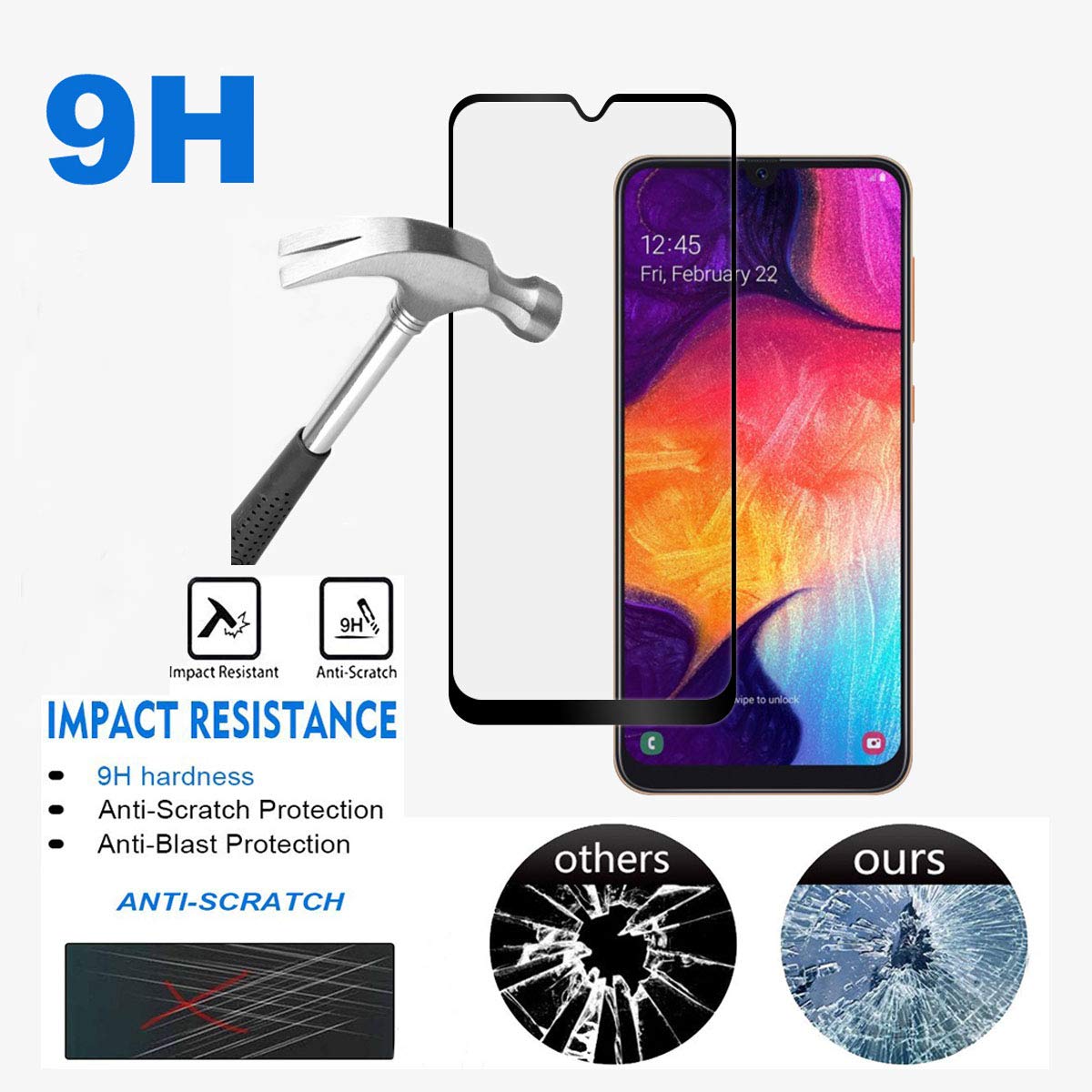 [1-Pack] Samsung Galaxy A30 Phone Case + [Full Cover Full Glue Tempered Glass] Screen Protector