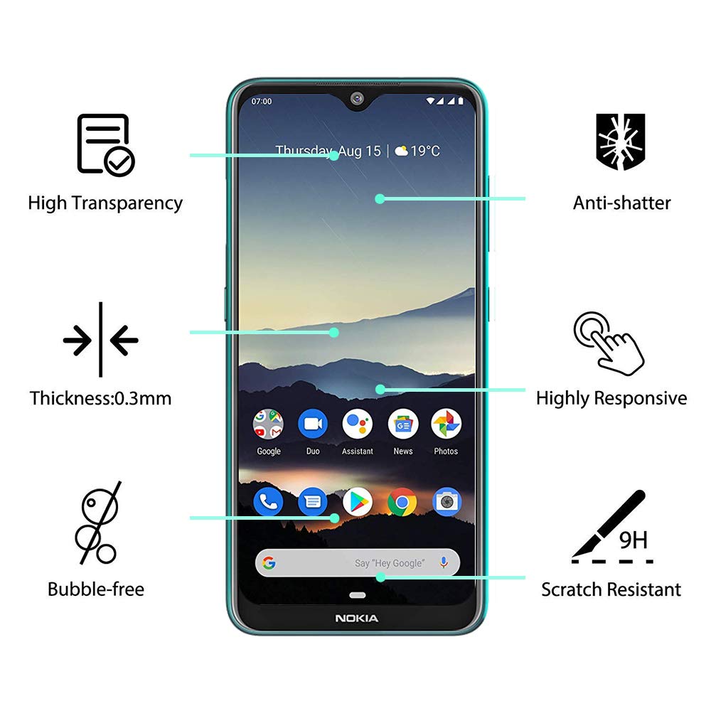 [2 -Pack] - Nokia 7.2 Nokia 6.2 [9H HD Clear Tempered Glass] Screen Protector