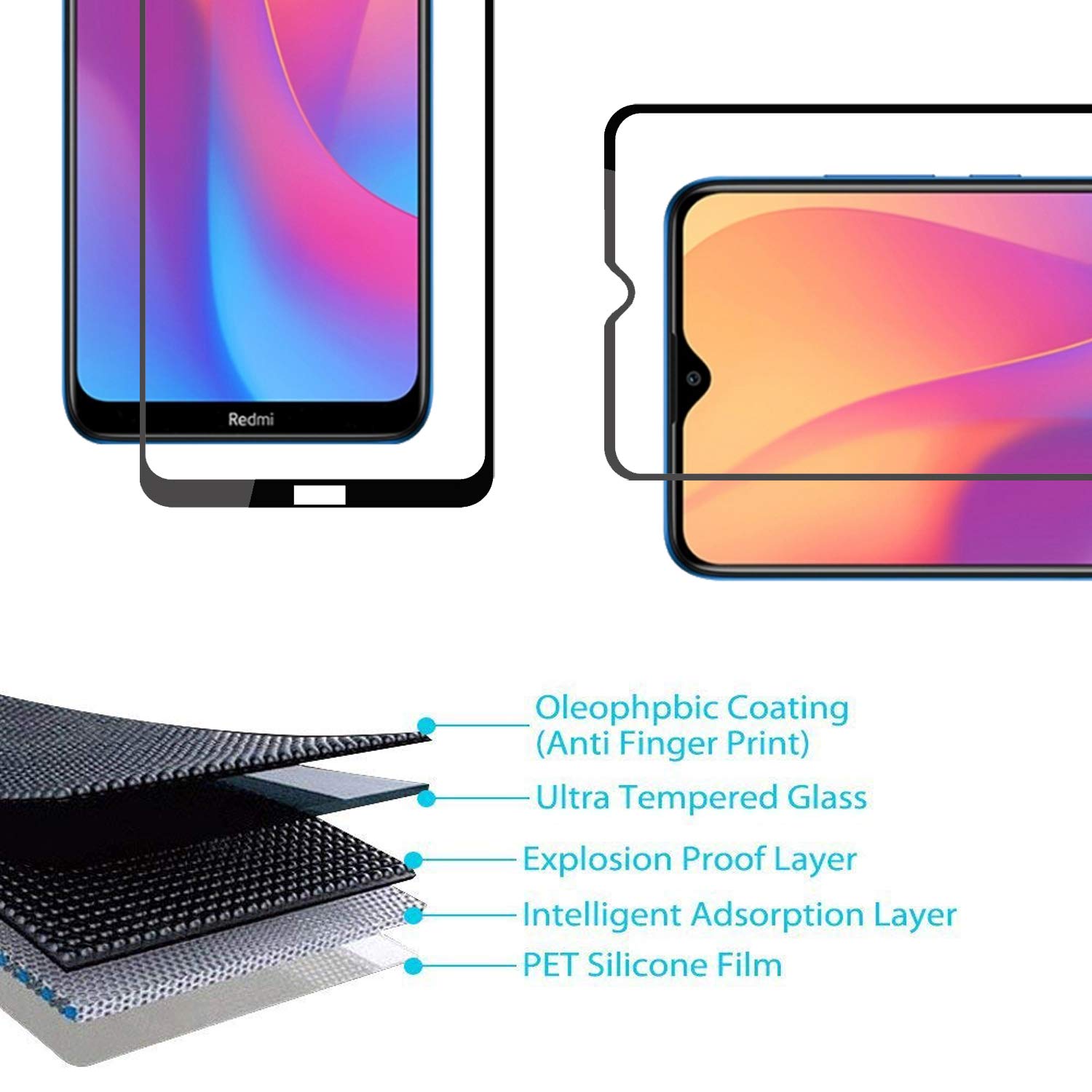 [1-Pack] Xiaomi Redmi 8 Redmi 8A Case With [Full Screen Cover Tempered Glass] Screen Protector