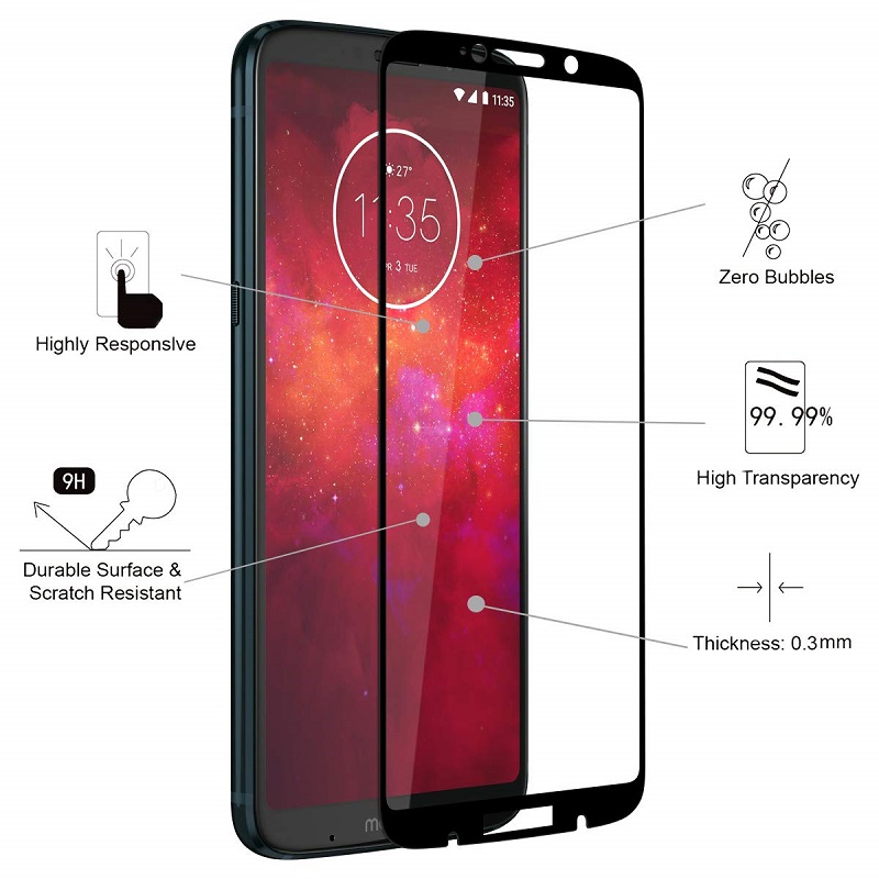 1x Motorola Moto Z3 Play Phone Case + [Full Glue Cover Tempered Glass] Screen Protector