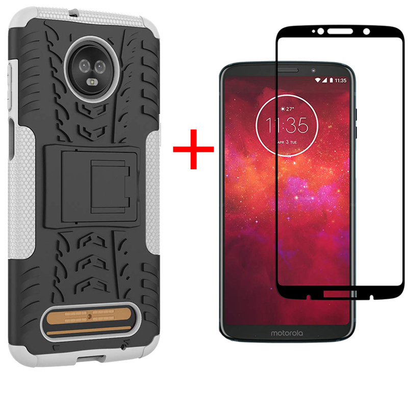 1x Motorola Moto Z3 Play Phone Case + [Full Glue Cover Tempered Glass] Screen Protector