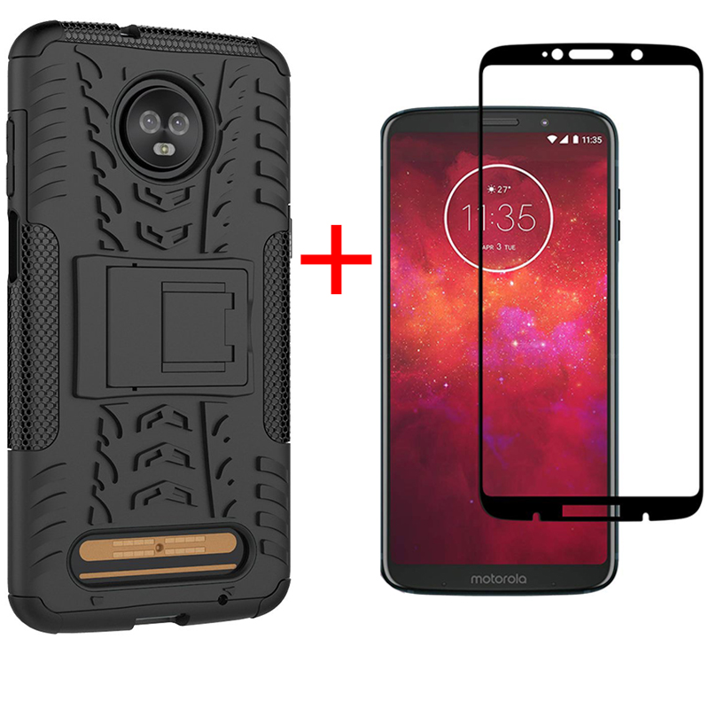 1x Motorola Moto Z3 Play Phone Case + [Full Glue Cover Tempered Glass] Screen Protector
