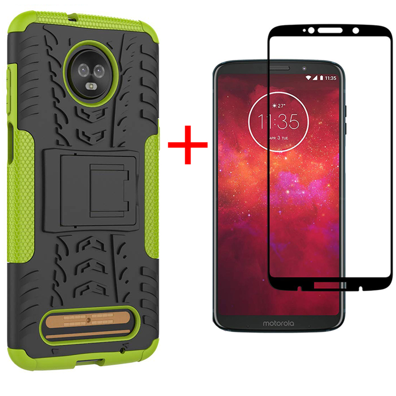 1x Motorola Moto Z3 Play Phone Case + [Full Glue Cover Tempered Glass] Screen Protector