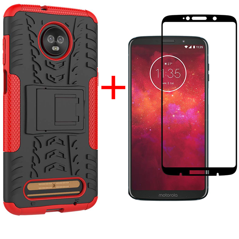 1x Motorola Moto Z3 Play Phone Case + [Full Glue Cover Tempered Glass] Screen Protector