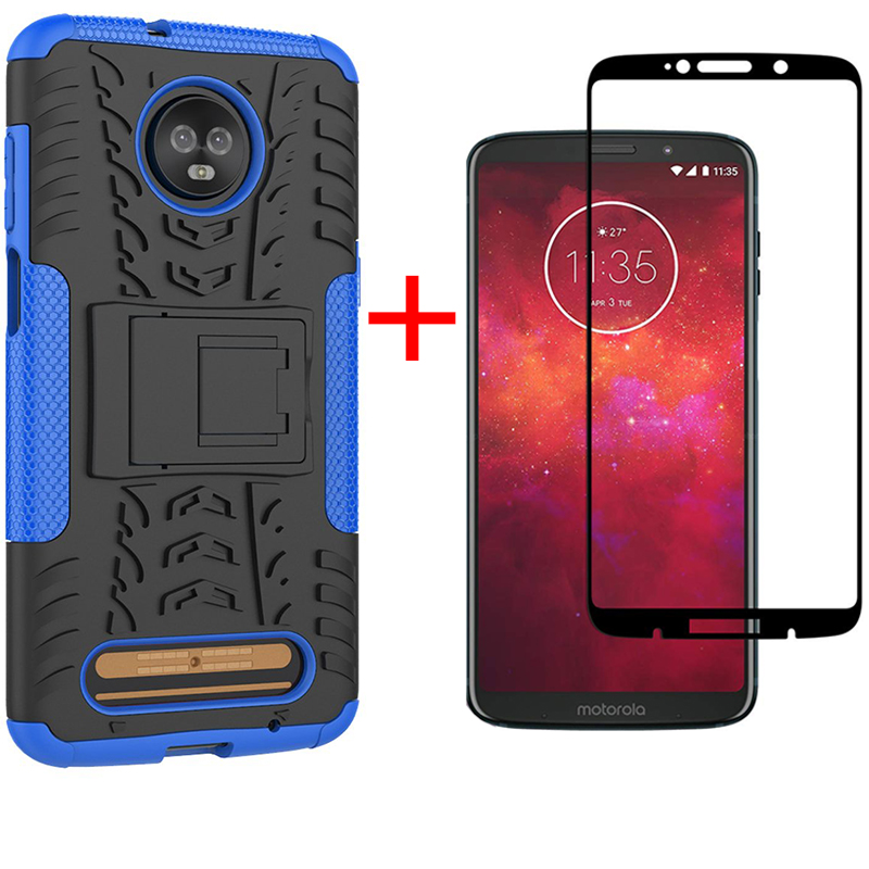 1x Motorola Moto Z3 Play Phone Case + [Full Glue Cover Tempered Glass] Screen Protector