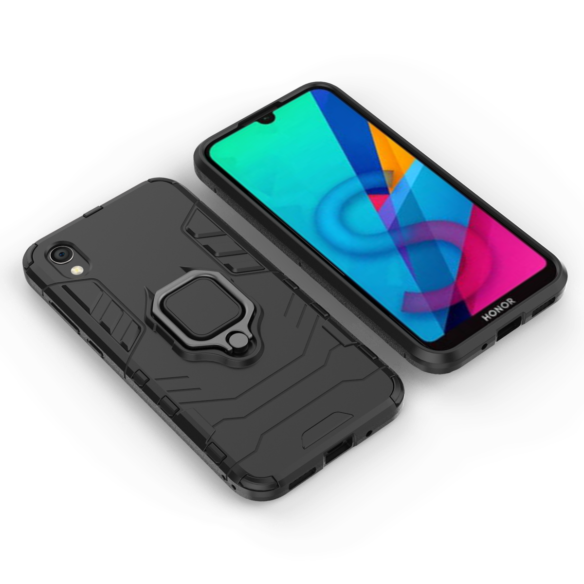 Rugged Armor Phone Case for Huawei Y5 2019 PC+TPU with Car Magnetic Ring Holder