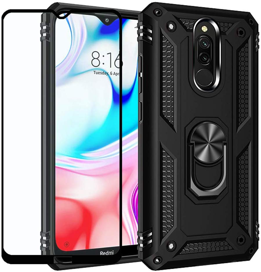 1x Xiaomi Redmi 8 Redmi 8A Phone Case + [Full Glue Cover Tempered Glass] Screen Protector
