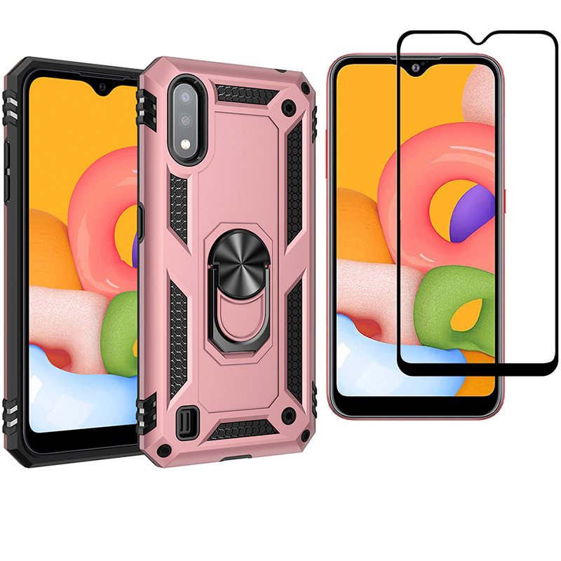 1x Samsung Galaxy A01 Phone Case + [Full Glue Cover Tempered Glass] Screen Protector