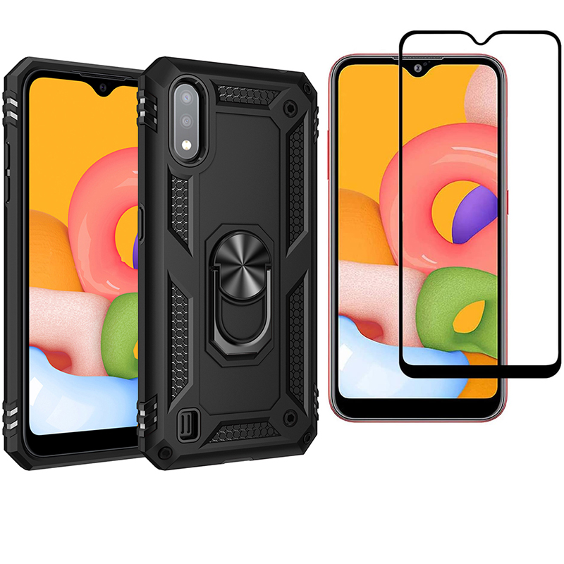 1x Samsung Galaxy A01 Phone Case + [Full Glue Cover Tempered Glass] Screen Protector