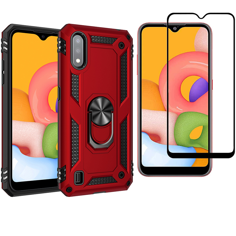 1x Samsung Galaxy A01 Phone Case + [Full Glue Cover Tempered Glass] Screen Protector