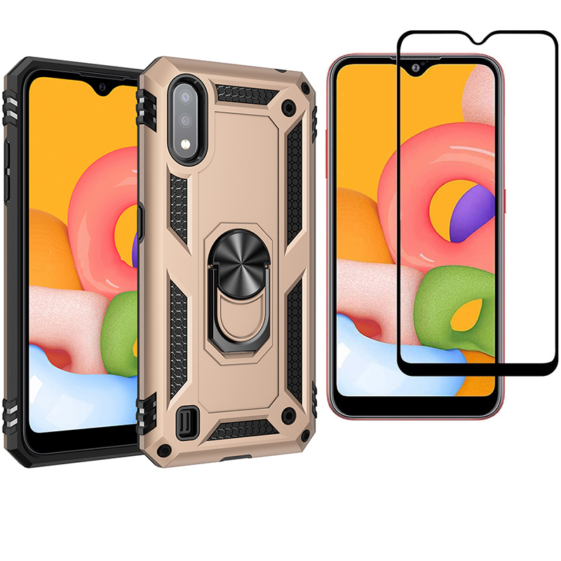 1x Samsung Galaxy A01 Phone Case + [Full Glue Cover Tempered Glass] Screen Protector