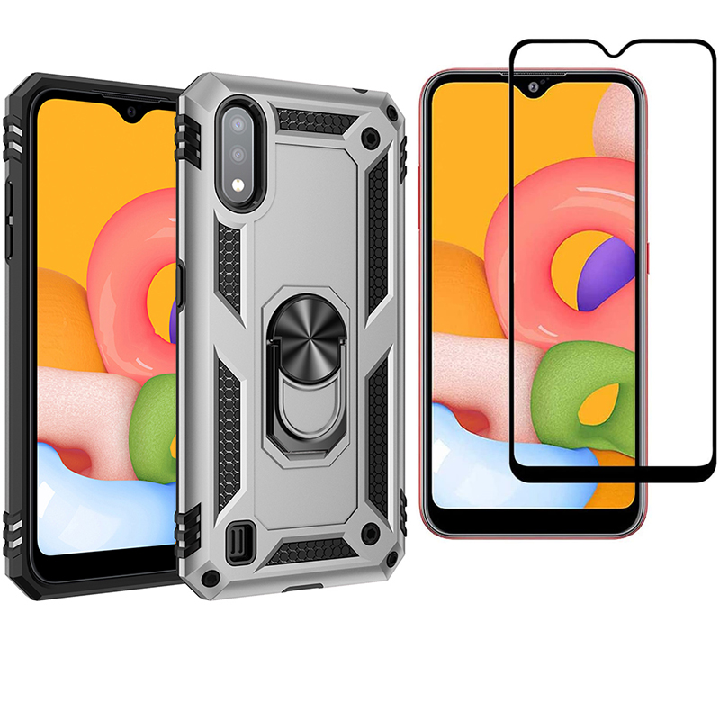 1x Samsung Galaxy A01 Phone Case + [Full Glue Cover Tempered Glass] Screen Protector
