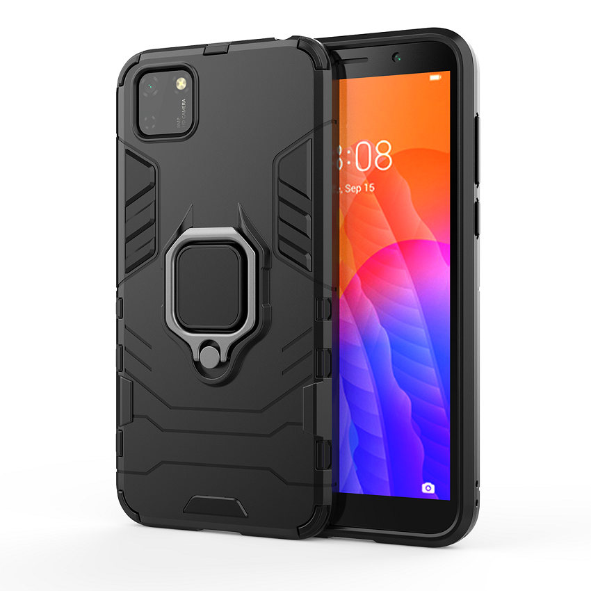 Phone Case for Huawei Y5P, Military Drop-Protection Heavy Duty Metal Ring Grip Kickstand