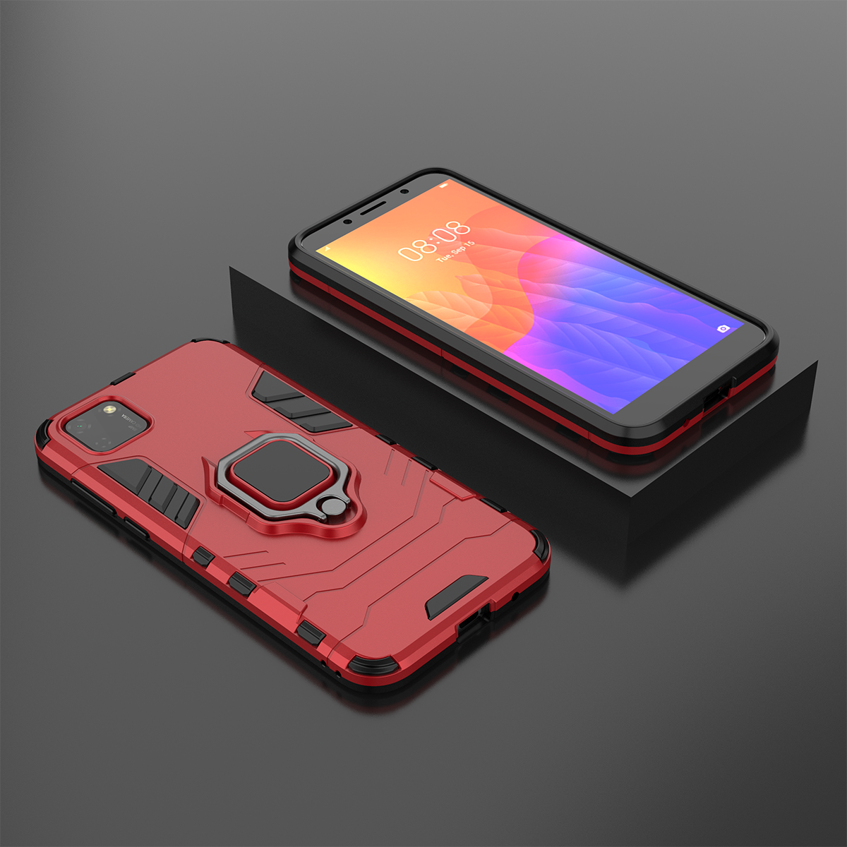 Phone Case for Huawei Y5P, Military Drop-Protection Heavy Duty Metal Ring Grip Kickstand