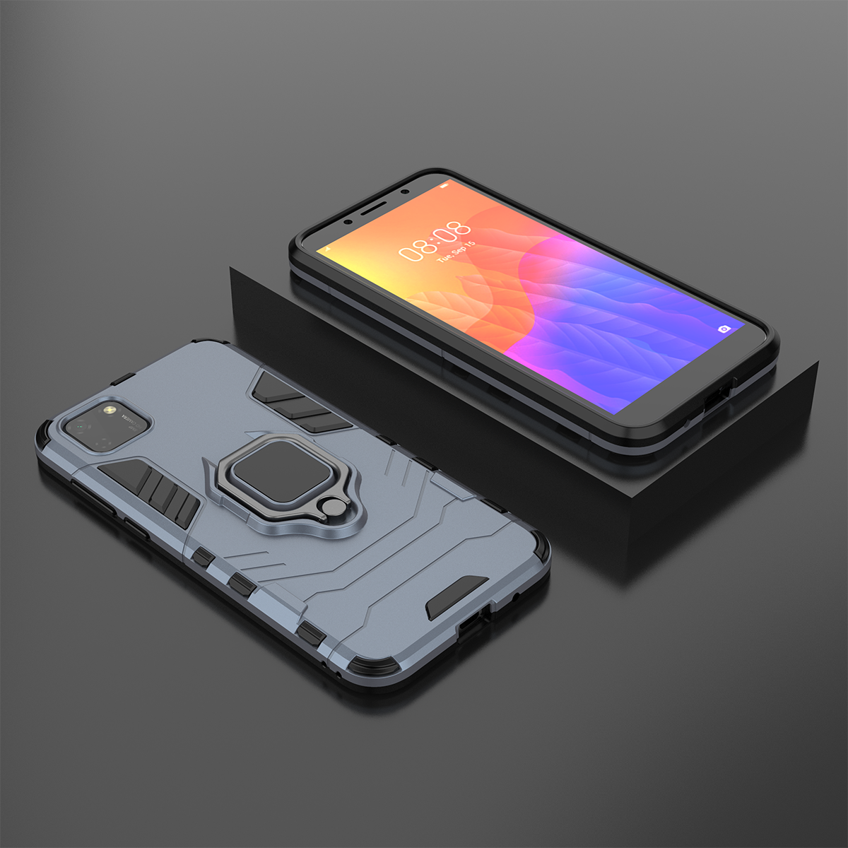 Phone Case for Huawei Y5P, Military Drop-Protection Heavy Duty Metal Ring Grip Kickstand
