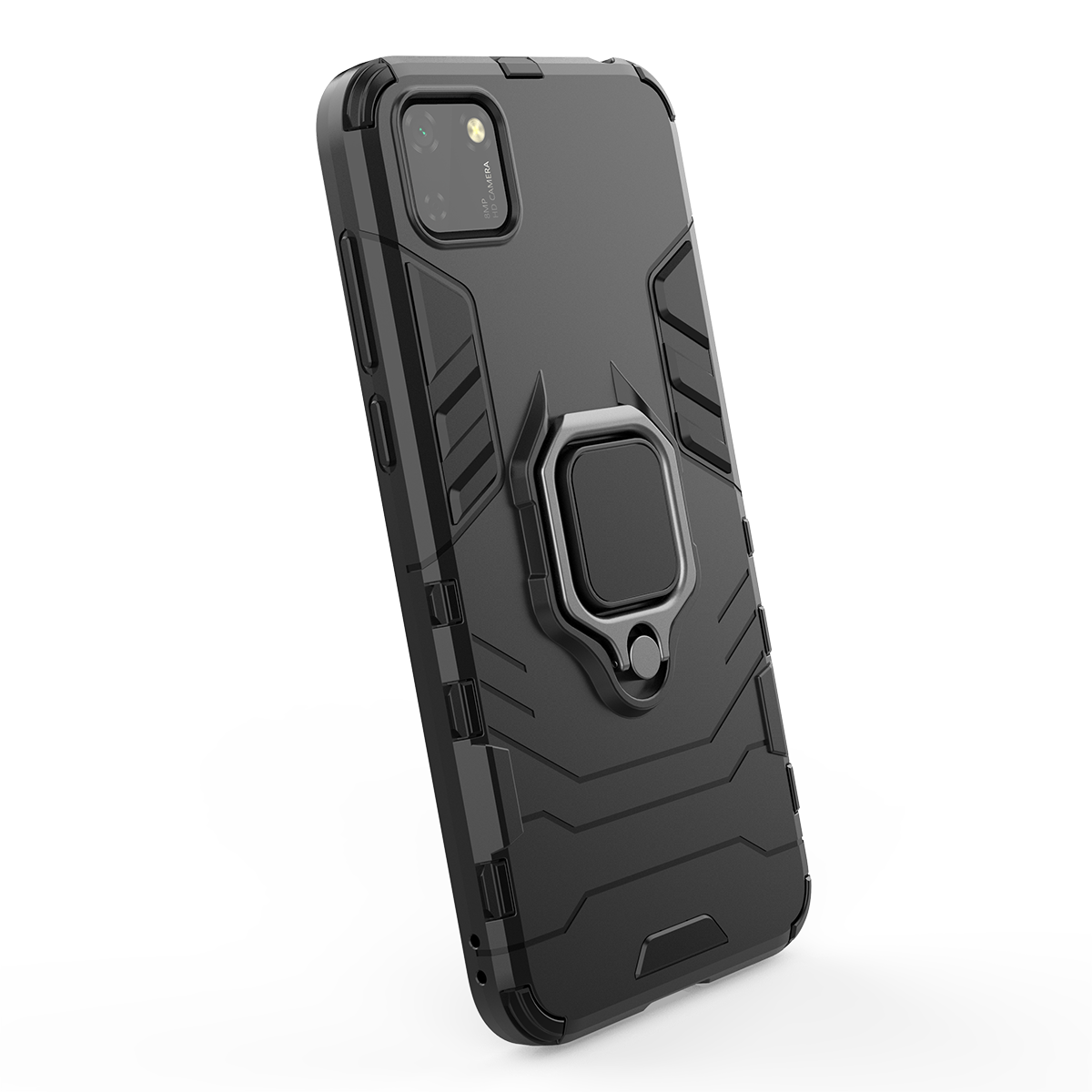 Phone Case for Huawei Y5P, Military Drop-Protection Heavy Duty Metal Ring Grip Kickstand