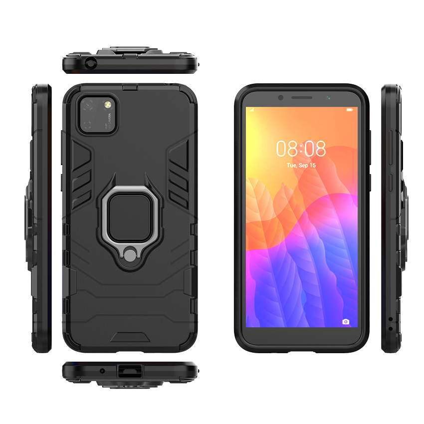 Phone Case for Huawei Y5P, Military Drop-Protection Heavy Duty Metal Ring Grip Kickstand